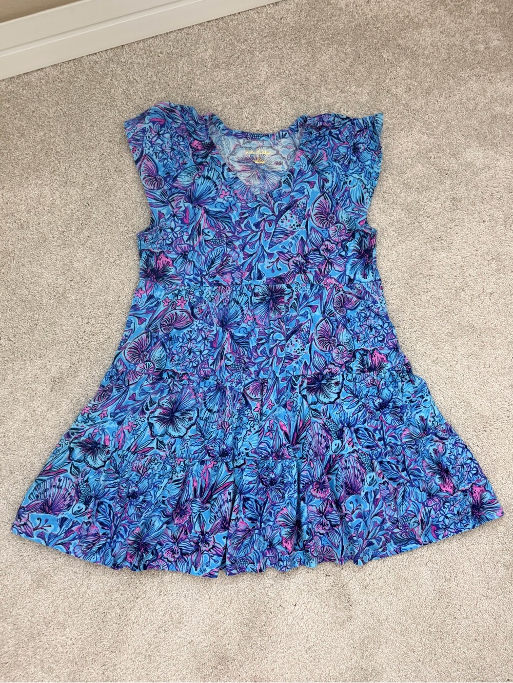Lilly Pulitzer Girl Mini Kawai Dress Breakwater Blue Shells and Bells, L, 8/10